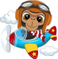 Cartoon baby chimpanzee operating a plane vector