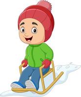 Cartoon little boy sledding down vector