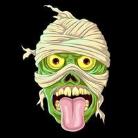 Cartoon scary green mummy head vector