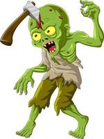 Cartoon zombie with axe in his head vector