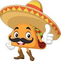 mascota de taco de dibujos animados dando pulgar hacia arriba vector