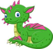 dibujos animados bebé dragón verde sentado vector