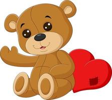 Cute teddy bear with red heart vector
