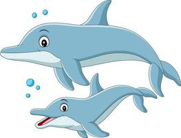 Cartoon mother dolphin swims with baby