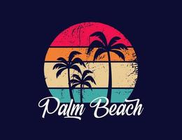 Retro vintage beach and tropical palm tree illustration vector