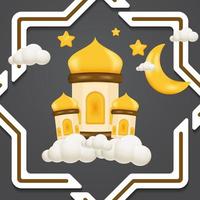 3d cute moque lentern with cloud and podium vector