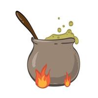 Boiling witch's cauldron in cartoon style isolated on white background vector