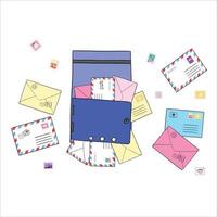 Mailbox with envelopes and stamps. Cute vector illustration. All objects are isolated