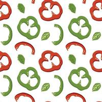 Seamless pattern of pepper slices and leaves vector