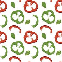 Seamless pattern of pepper slices and leaves vector