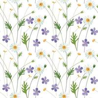 Seamless pattern of daisies and wildflowers vector