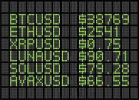 Tipos de cambio de las monedas criptográficas en la pantalla de matriz de puntos vector