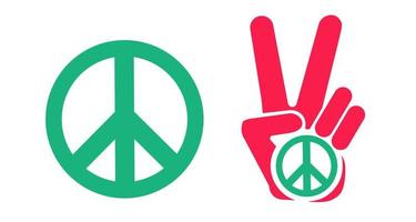 Vector icons of hand and peace symbols. Hand and two fingers are like peace symbol. Peace. No war.