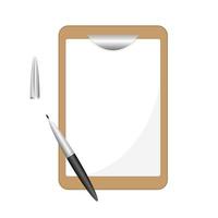 Clip board with blank paper and pen isolated on white background. Template, Mock up vector