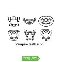 vampire teeth icon. Vampire teeth and lips for Halloween. Vector cartoon set isolated on a white background.