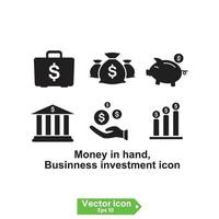 money in hand, business investment icon. Simple hand with a coin line icon. Symbol and sign vector illustration design. Editable Stroke. Isolated on white background