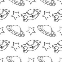 rocket and ufo outline seamless pattern vector