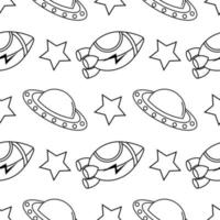 rocket and ufo outline seamless pattern vector