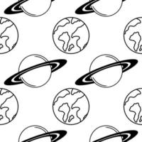 earth and saturn planets outline seamless pattern vector