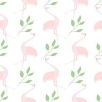 seamless pattern of flamingos and leaves vector