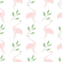 seamless pattern of flamingos and leaves vector