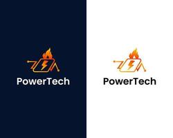 potencia y tecnología con plantilla de diseño de logotipo de fuego vector