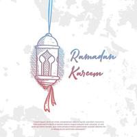 cartel de tarjeta de felicitación de ramadhan kareem con estilo de boceto de lámpara de linterna vector