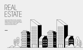 ilustración vectorial plana del complejo de apartamentos. adecuado para el elemento de diseño del afiche promocional de bienes raíces, el fondo histórico y la plantilla de banner de vivienda de la ciudad moderna.