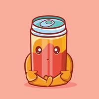 Cute drink can mascot with sit down gesture isolated cartoon in flat style design vector