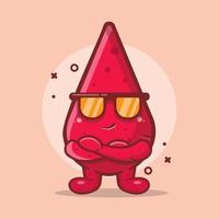 dibujos animados aislados de mascota de personaje de gota de sangre súper genial en diseño de estilo plano vector