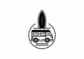 Car with surfing board line art badge vector