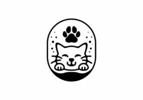 Cute cat head in oval shape line art vector