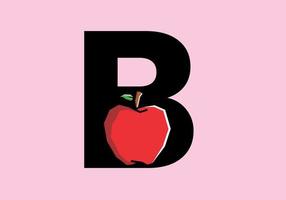 B initial letter with red apple in stiff art style vector