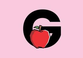 g letra inicial con manzana roja en estilo de arte rígido vector