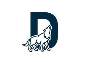 Dark blue color of D initial letter with wolf vector