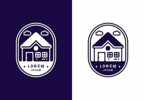 Dark blue and white color of house in oval shape line art vector