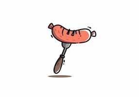 Cute kawaii ilustración de salchicha en horquilla vector
