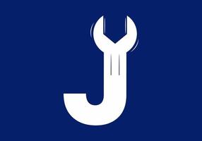 J initial letter with wrench shape vector