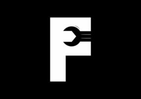 F initial letter with wrench shape vector