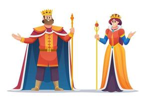 conjunto de personajes de dibujos animados rey y reina vector