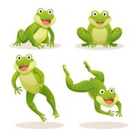 Cute frog in various poses cartoon illustration vector