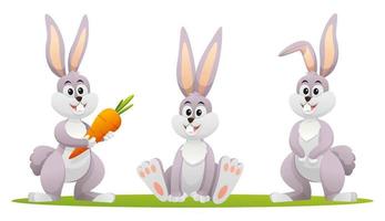 lindo conejo en varias poses ilustración de dibujos animados