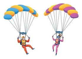 juego de caracteres de pareja de paracaidistas de paracaídas vector