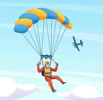 paracaidista con avión en la ilustración del cielo vector
