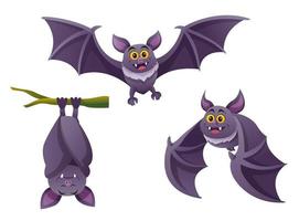 Set of cute bat in various poses cartoon illustration vector