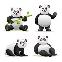 Set of panda in various poses cartoon illustration vector