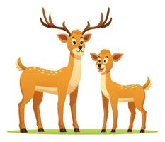 Deer with cute fawn cartoon illustration vector