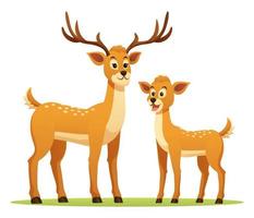 Deer with cute fawn cartoon illustration vector