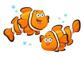 Cartoon illustration of two cute clown fish isolated on white background vector