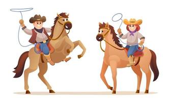 fauna occidental lindo vaquero y vaquera montando a caballo personajes ilustración